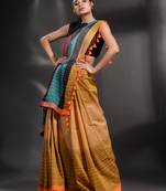 Mustard Pure Cotton handwoven saree with stripe design