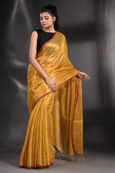 Yellow Tissue handwoven soft saree