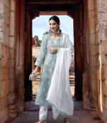 Ada Hand Embroidered Grey Cotton Lucknowi Chikankari Women Unstitched Suit Piece - A211206