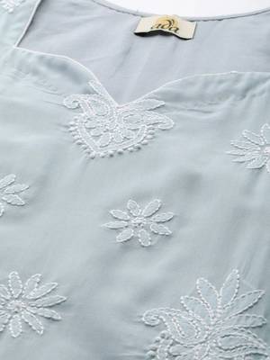 Ada Hand Embroidered Grey Cotton Lucknowi Chikankari Women Unstitched Suit Piece - A211206 2