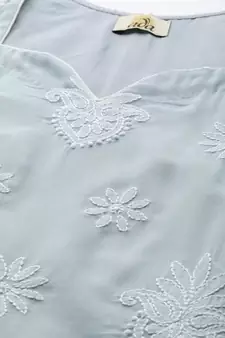 Ada Hand Embroidered Grey Cotton Lucknowi Chikankari Women Unstitched Suit Piece - A211206