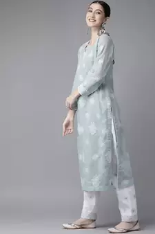 Ada Hand Embroidered Grey Cotton Lucknowi Chikankari Women Unstitched Suit Piece - A211206