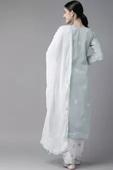 Ada Hand Embroidered Grey Cotton Lucknowi Chikankari Women Unstitched Suit Piece - A211206