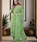 Ada Hand Embroidered Green Georgette Lucknowi Chikankari Women Unstitched Suit Piece - A211191