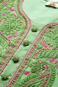Ada Hand Embroidered Green Georgette Lucknowi Chikankari Women Unstitched Suit Piece - A211191