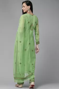 Ada Hand Embroidered Green Georgette Lucknowi Chikankari Women Unstitched Suit Piece - A211191