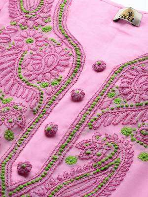 Ada Hand Embroidered Onion Pink Georgette Lucknowi Chikankari Women Unstitched Suit Piece - A211195 2