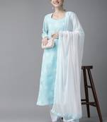 Ada Hand Embroidered Blue/White Cotton Lucknowi Chikankari Women Unstitched Suit Piece - A211208