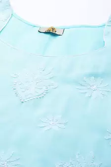 Ada Hand Embroidered Blue/White Cotton Lucknowi Chikankari Women Unstitched Suit Piece - A211208