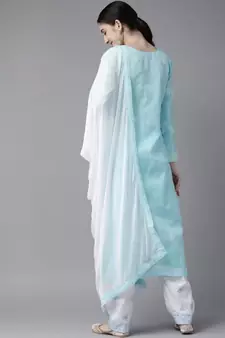 Ada Hand Embroidered Blue/White Cotton Lucknowi Chikankari Women Unstitched Suit Piece - A211208