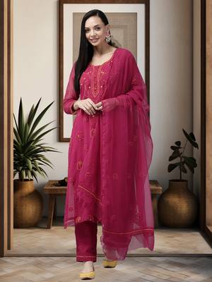 Ada Hand Embroidered Magenta Georgette Lucknowi Chikankari Women Unstitched Suit Piece - A211187 1