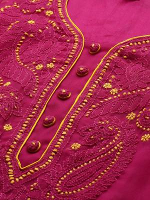 Ada Hand Embroidered Magenta Georgette Lucknowi Chikankari Women Unstitched Suit Piece - A211187 2