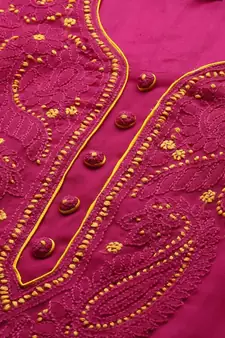 Ada Hand Embroidered Magenta Georgette Lucknowi Chikankari Women Unstitched Suit Piece - A211187