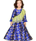 Blue embroidered silk kids-girl-gowns