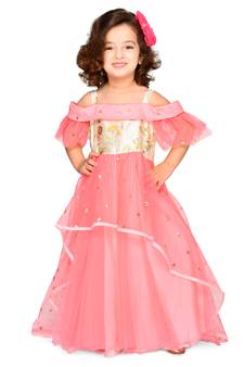 Pink embroidered jacquard kids-girl-gowns