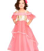 Pink embroidered jacquard kids-girl-gowns
