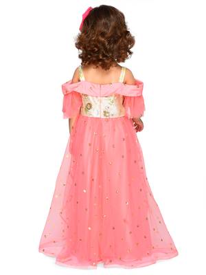 Pink embroidered jacquard kids-girl-gowns 2