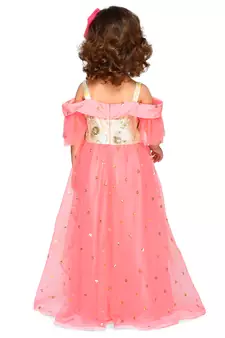 Pink embroidered jacquard kids-girl-gowns