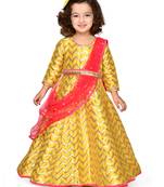 Yellow hand woven jacquard kids-girl-gowns