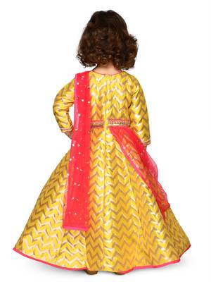 Yellow hand woven jacquard kids-girl-gowns 2