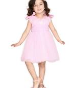 Pink hand woven polyester kids-girl-gowns