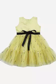 Yellow hand woven polyester kids-girl-gowns