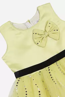 Yellow hand woven polyester kids-girl-gowns
