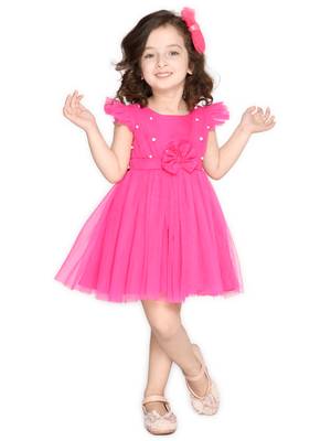 Pink hand woven polyester kids-girl-gowns 1