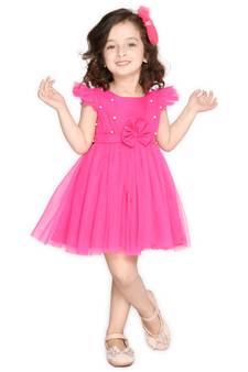 Pink hand woven polyester kids-girl-gowns