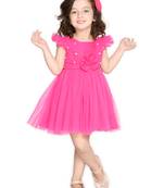 Pink hand woven polyester kids-girl-gowns