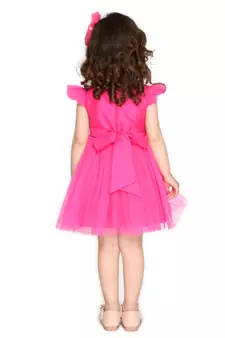 Pink hand woven polyester kids-girl-gowns