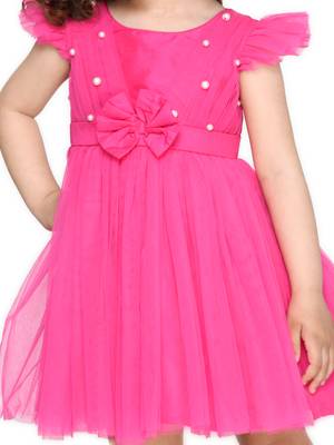 Pink hand woven polyester kids-girl-gowns 3