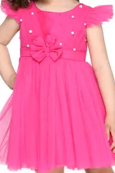 Pink hand woven polyester kids-girl-gowns