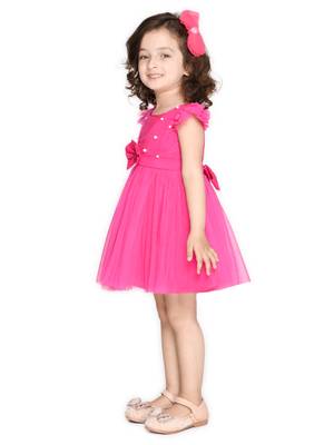 Pink hand woven polyester kids-girl-gowns 4