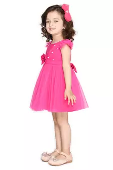 Pink hand woven polyester kids-girl-gowns
