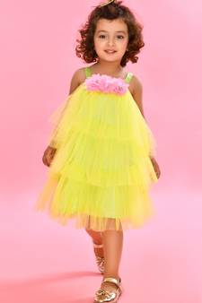 Green hand woven polyester kids-girl-gowns