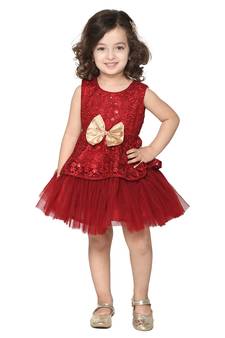 Maroon hand woven silk kids-girl-gowns