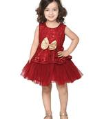 Maroon hand woven silk kids-girl-gowns