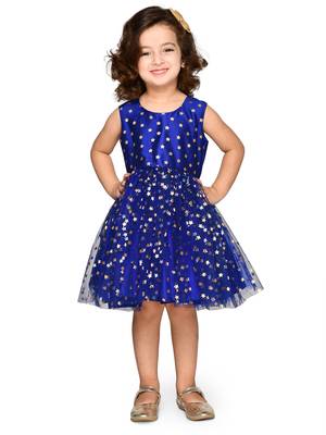 Blue printed nylon kids-girl-gowns 1