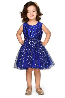Blue printed nylon kids-girl-gowns