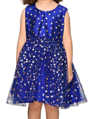 Blue printed nylon kids-girl-gowns 3