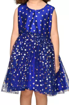 Blue printed nylon kids-girl-gowns