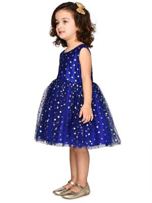 Blue printed nylon kids-girl-gowns 4