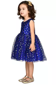 Blue printed nylon kids-girl-gowns
