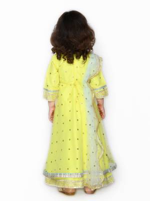 Yellow hand woven silk blend kids-girl-gowns 2