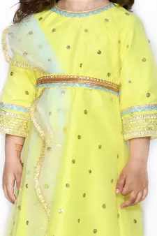 Yellow hand woven silk blend kids-girl-gowns