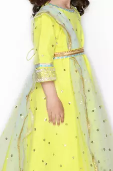 Yellow hand woven silk blend kids-girl-gowns