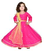 Pink hand woven silk blend kids-girl-gowns