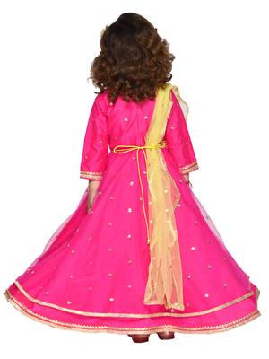 Pink hand woven silk blend kids-girl-gowns 2
