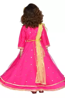 Pink hand woven silk blend kids-girl-gowns